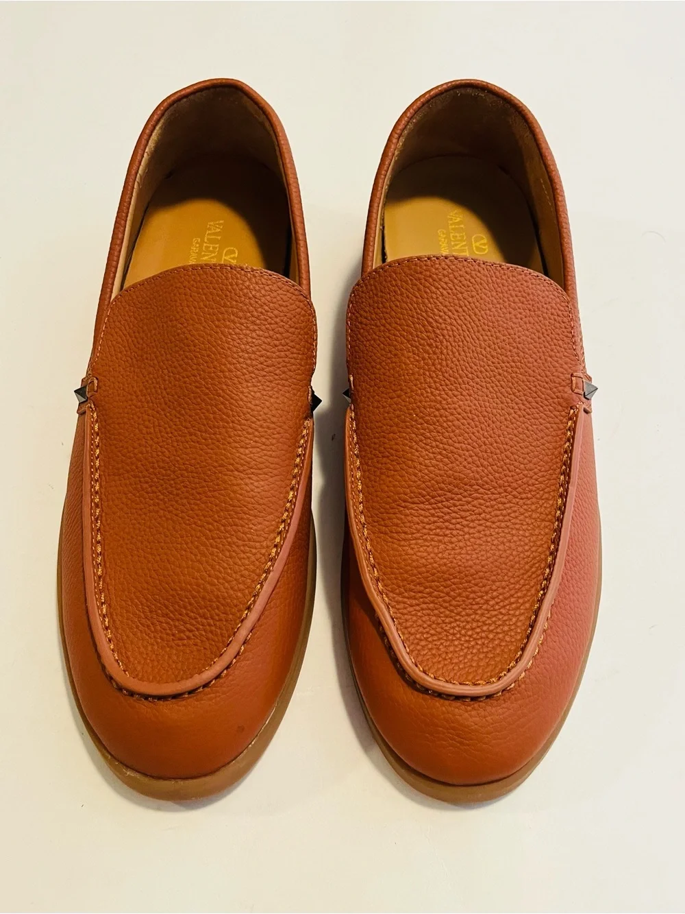 Valentino Garavani Men’s Rockstud Brown Leather Slip On Loafers Size 43